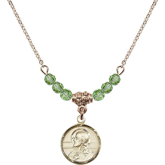 14kt Gold Filled Scapular Birthstone Necklace with Peridot Beads - 0601