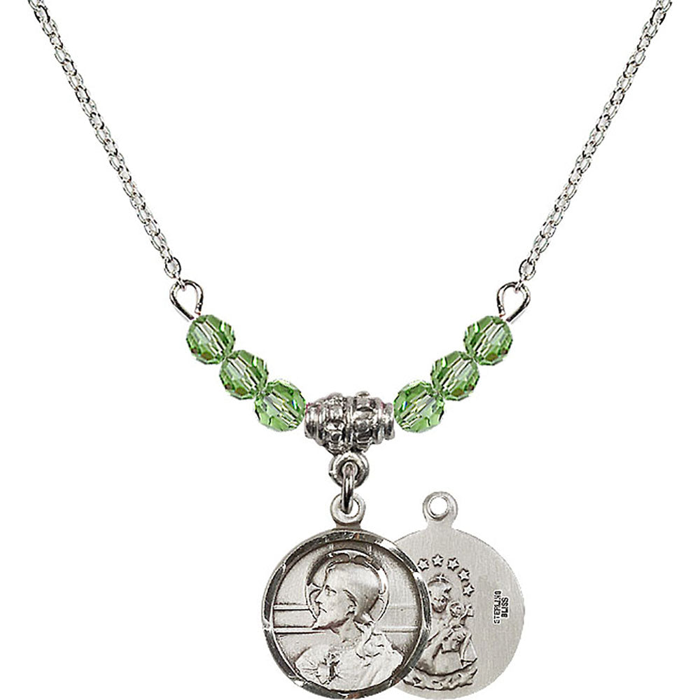 Sterling Silver Scapular Birthstone Necklace with Peridot Beads - 0601