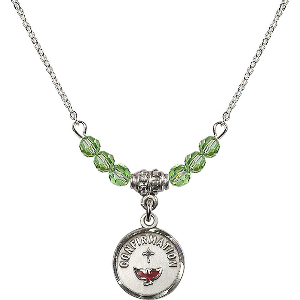 Sterling Silver Confirmation Birthstone Necklace with Peridot Beads - 0601