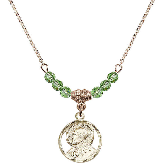 14kt Gold Filled Scapular Birthstone Necklace with Peridot Beads - 0611