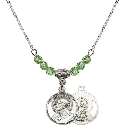 Sterling Silver Scapular Birthstone Necklace with Peridot Beads - 0611