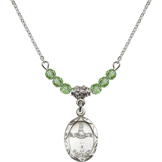Sterling Silver Baptism Birthstone Necklace with Peridot Beads - 0612
