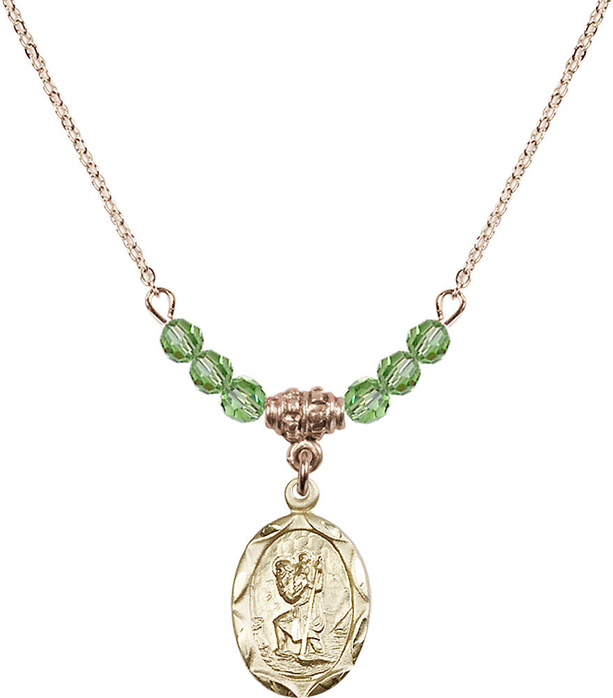 14kt Gold Filled Saint Christopher Birthstone Necklace with Peridot Beads - 0612