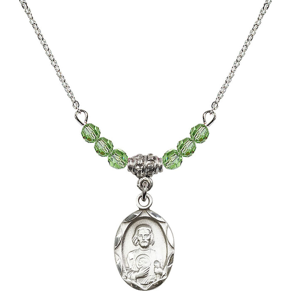 Sterling Silver Saint Jude Birthstone Necklace with Peridot Beads - 0612