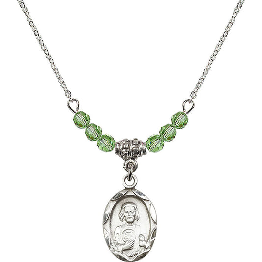 Sterling Silver Saint Jude Birthstone Necklace with Peridot Beads - 0612