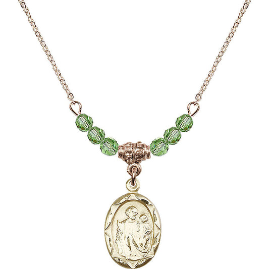 14kt Gold Filled Saint Joseph Birthstone Necklace with Peridot Beads - 0612