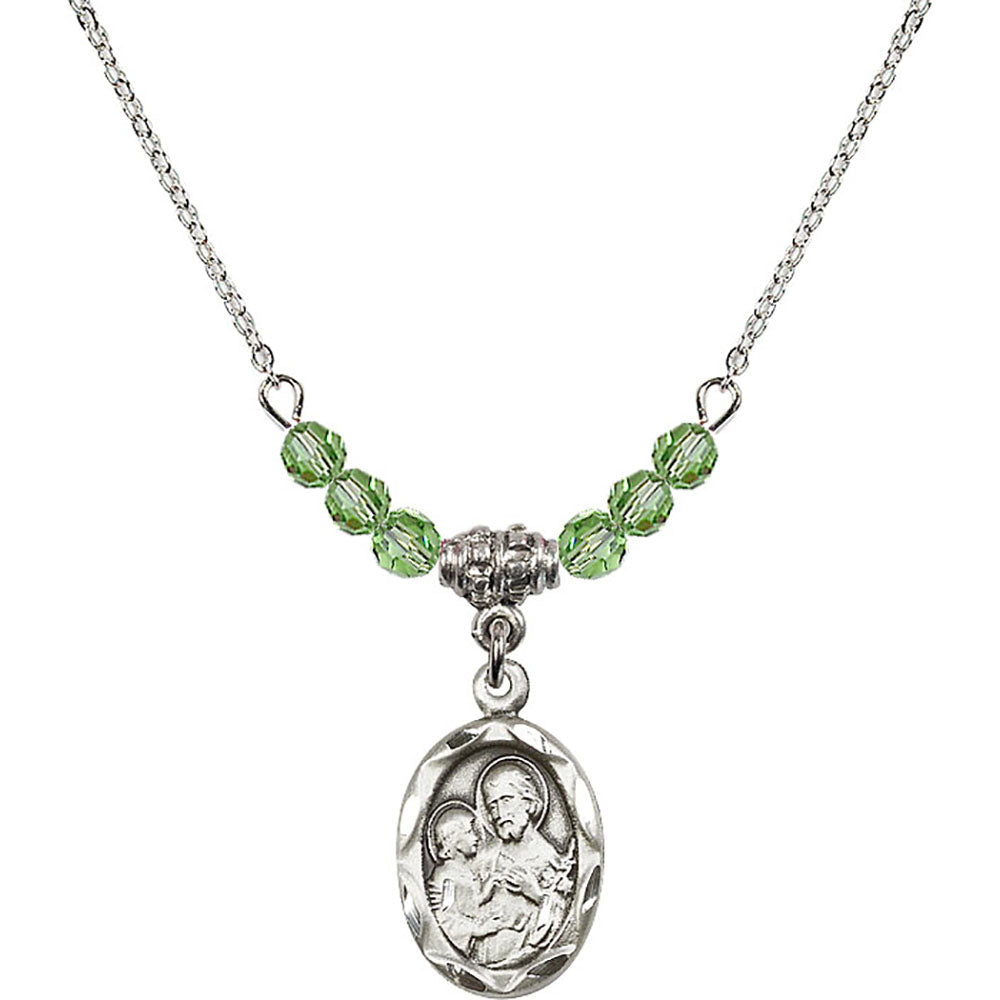 Sterling Silver Saint Joseph Birthstone Necklace with Peridot Beads - 0612