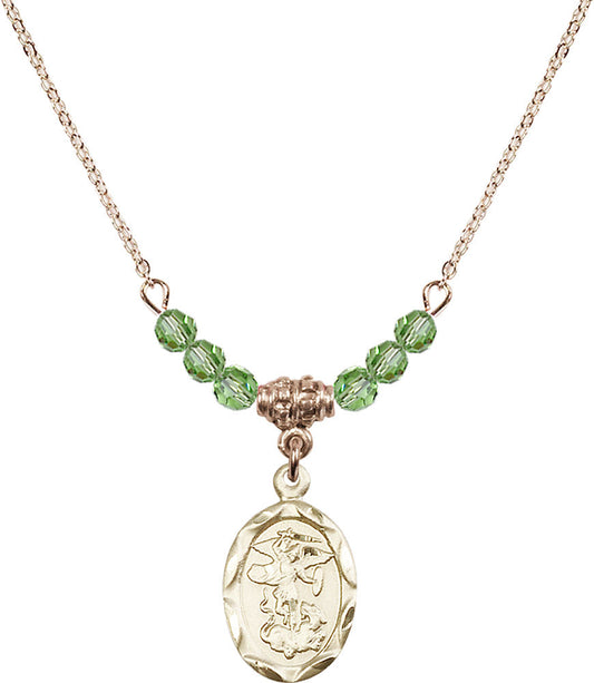 14kt Gold Filled Saint Michael the Archangel Birthstone Necklace with Peridot Beads - 0612
