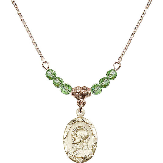 14kt Gold Filled Scapular Birthstone Necklace with Peridot Beads - 0612