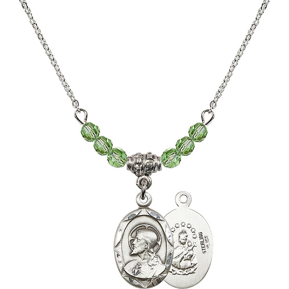 Sterling Silver Scapular Birthstone Necklace with Peridot Beads - 0612