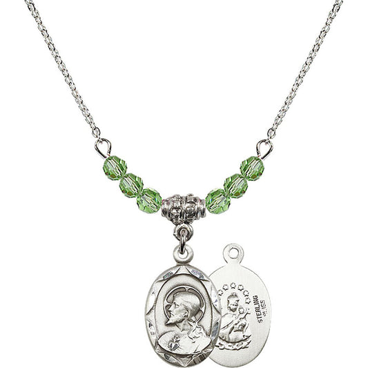 Sterling Silver Scapular Birthstone Necklace with Peridot Beads - 0612