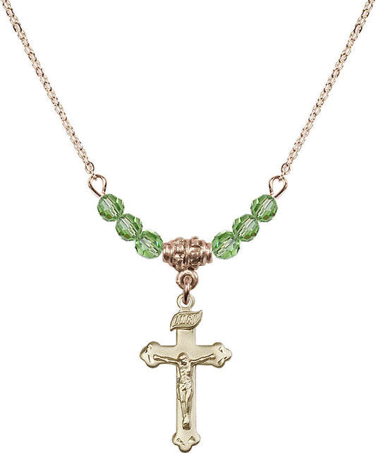 14kt Gold Filled Crucifix Birthstone Necklace with Peridot Beads - 0669