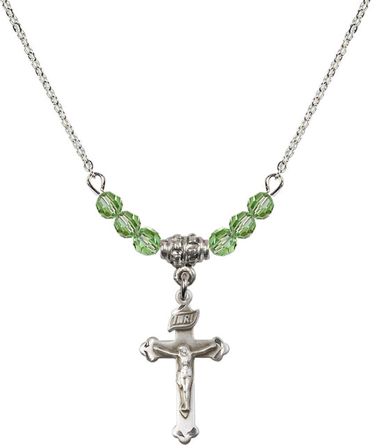 Sterling Silver Crucifix Birthstone Necklace with Peridot Beads - 0669