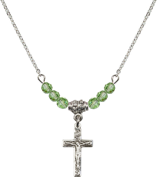 Sterling Silver Crucifix Birthstone Necklace with Peridot Beads - 0672