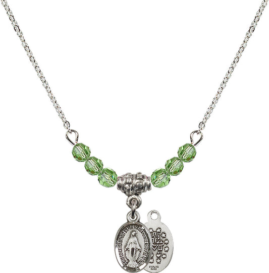 Sterling Silver Miraculous Birthstone Necklace with Peridot Beads - 0702
