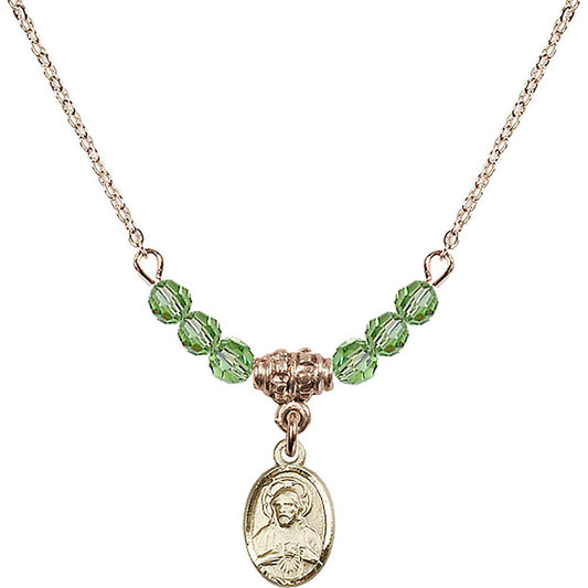 14kt Gold Filled Scapular Birthstone Necklace with Peridot Beads - 0702