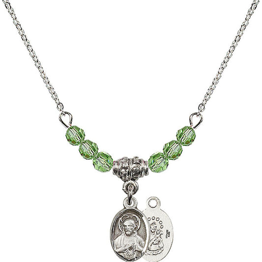 Sterling Silver Scapular Birthstone Necklace with Peridot Beads - 0702