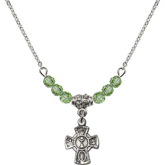 Sterling Silver 5-Way / Chalice Birthstone Necklace with Peridot Beads - 0845