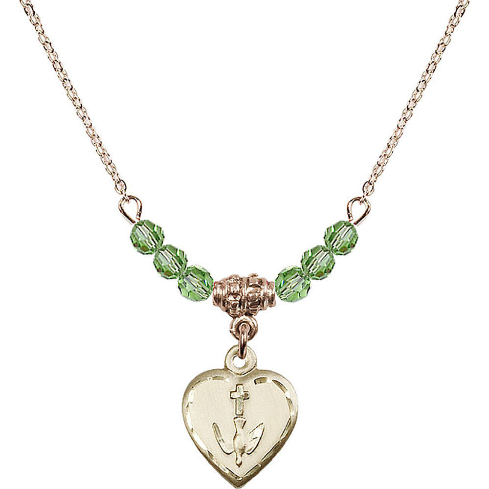 14kt Gold Filled Heart / Confirmation Birthstone Necklace with Peridot Beads - 0891