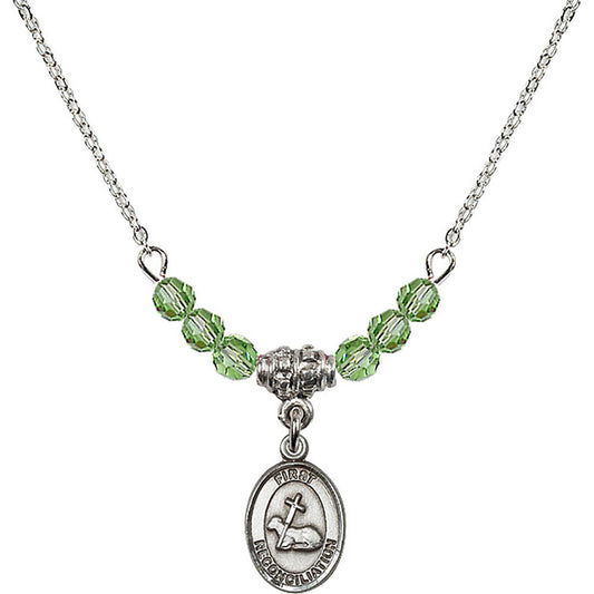 Sterling Silver First Reconciliation Birthstone Necklace with Peridot Beads - 0968