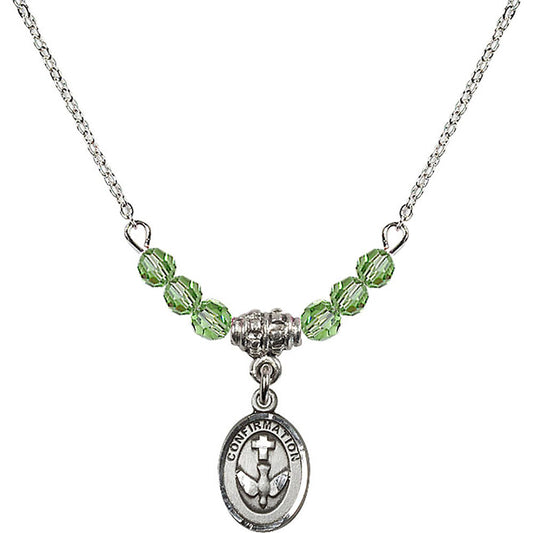 Sterling Silver Confirmation Birthstone Necklace with Peridot Beads - 0973