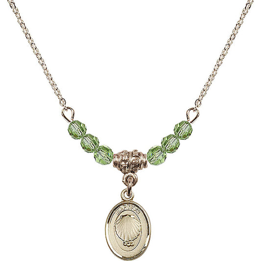 14kt Gold Filled Baptism Birthstone Necklace with Peridot Beads - 0974