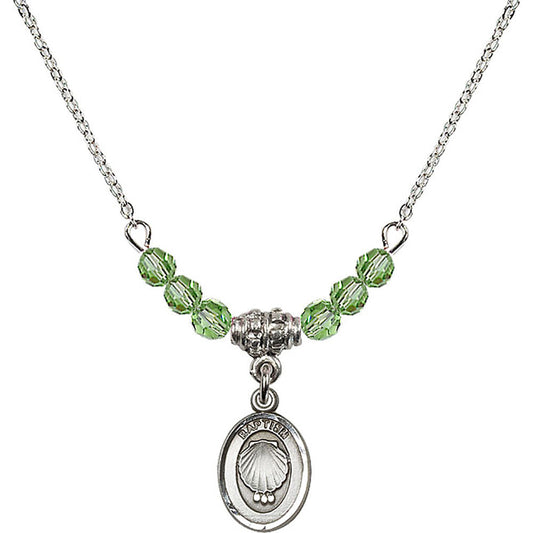 Sterling Silver Baptism Birthstone Necklace with Peridot Beads - 0974