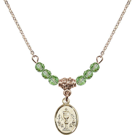 14kt Gold Filled Chalice Birthstone Necklace with Peridot Beads - 0975