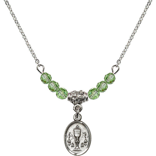 Sterling Silver Chalice Birthstone Necklace with Peridot Beads - 0975