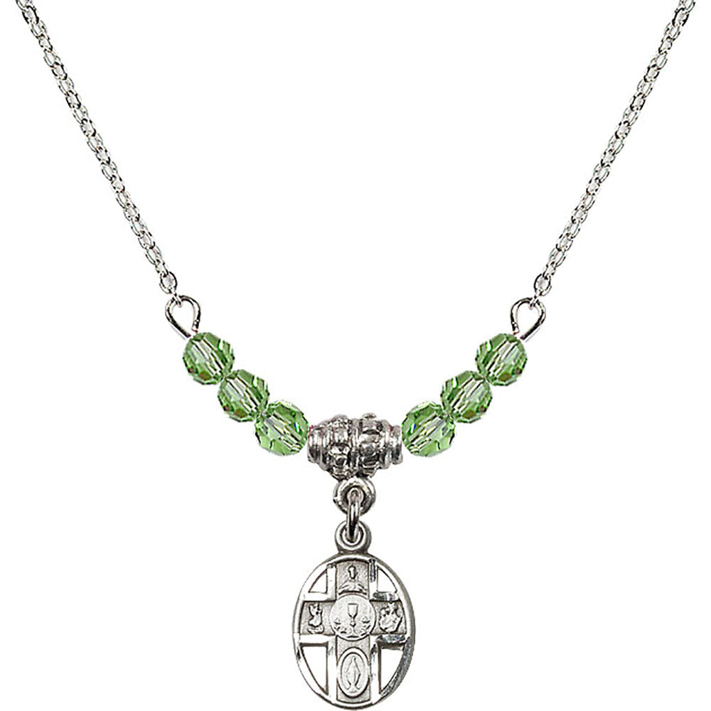 Sterling Silver 5-Way / Chalice Birthstone Necklace with Peridot Beads - 0979