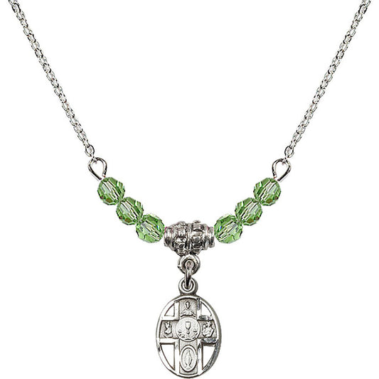 Sterling Silver 5-Way / Chalice Birthstone Necklace with Peridot Beads - 0979