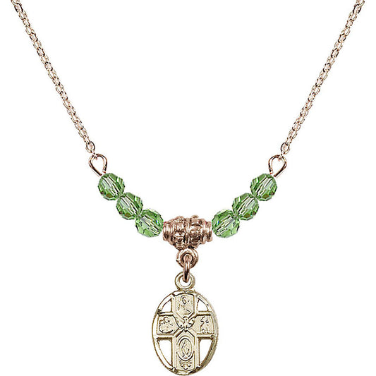 14kt Gold Filled 5-Way Birthstone Necklace with Peridot Beads - 0980