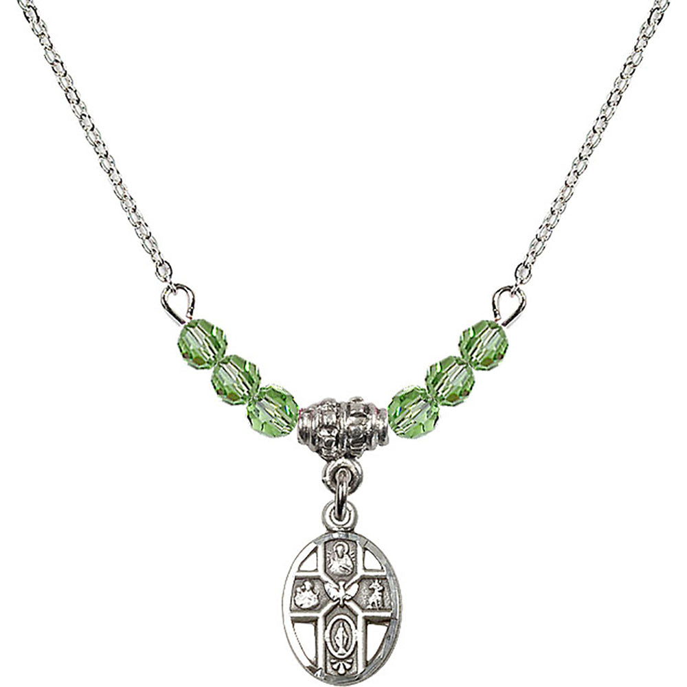 Sterling Silver 5-Way Birthstone Necklace with Peridot Beads - 0980