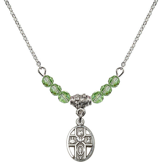 Sterling Silver 5-Way Birthstone Necklace with Peridot Beads - 0980
