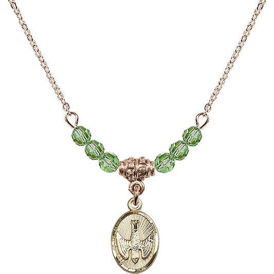 14kt Gold Filled Holy Spirit Birthstone Necklace with Peridot Beads - 0982