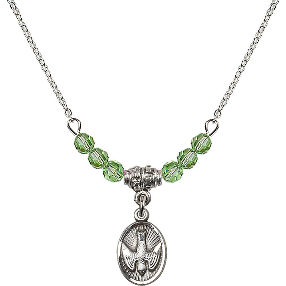 Sterling Silver Holy Spirit Birthstone Necklace with Peridot Beads - 0982