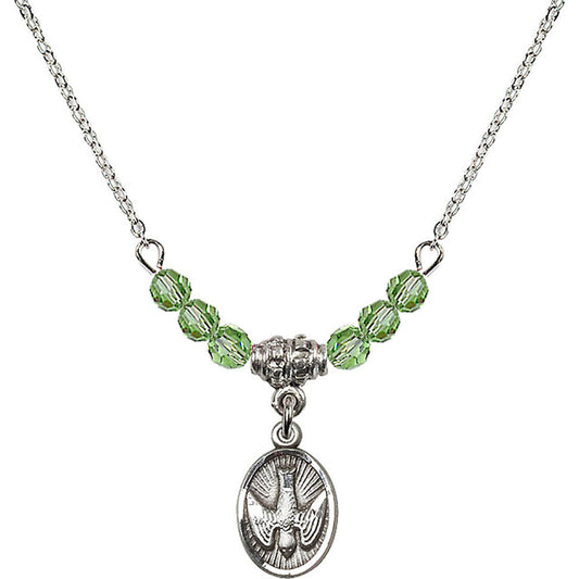Sterling Silver Holy Spirit Birthstone Necklace with Peridot Beads - 0982