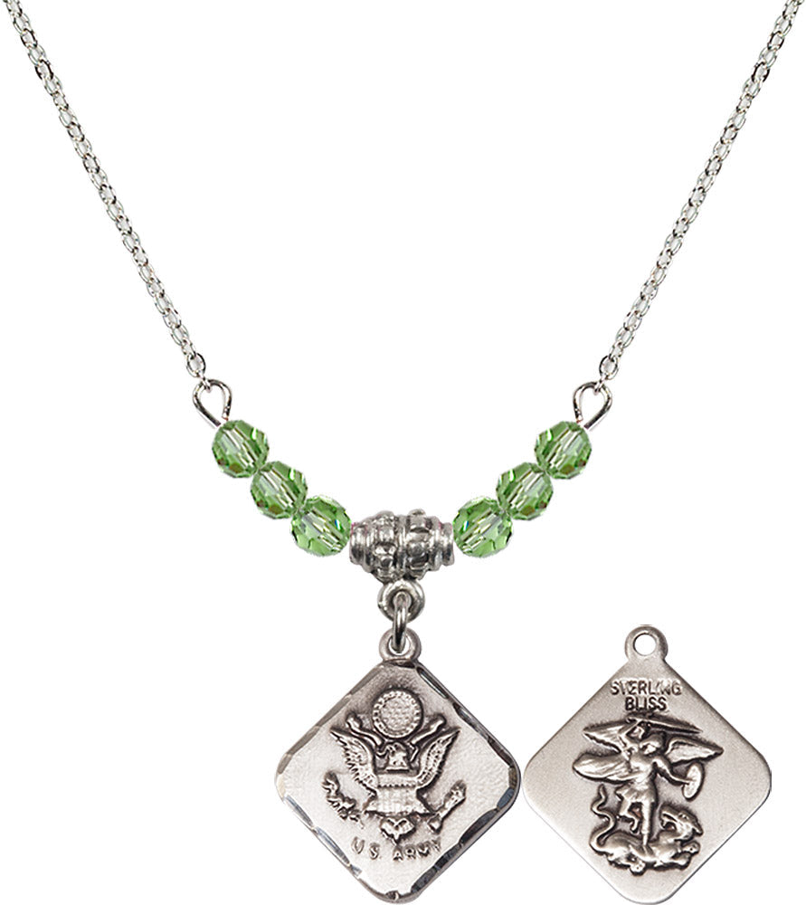 Sterling Silver Army Diamond Birthstone Necklace with Peridot Beads - 1180