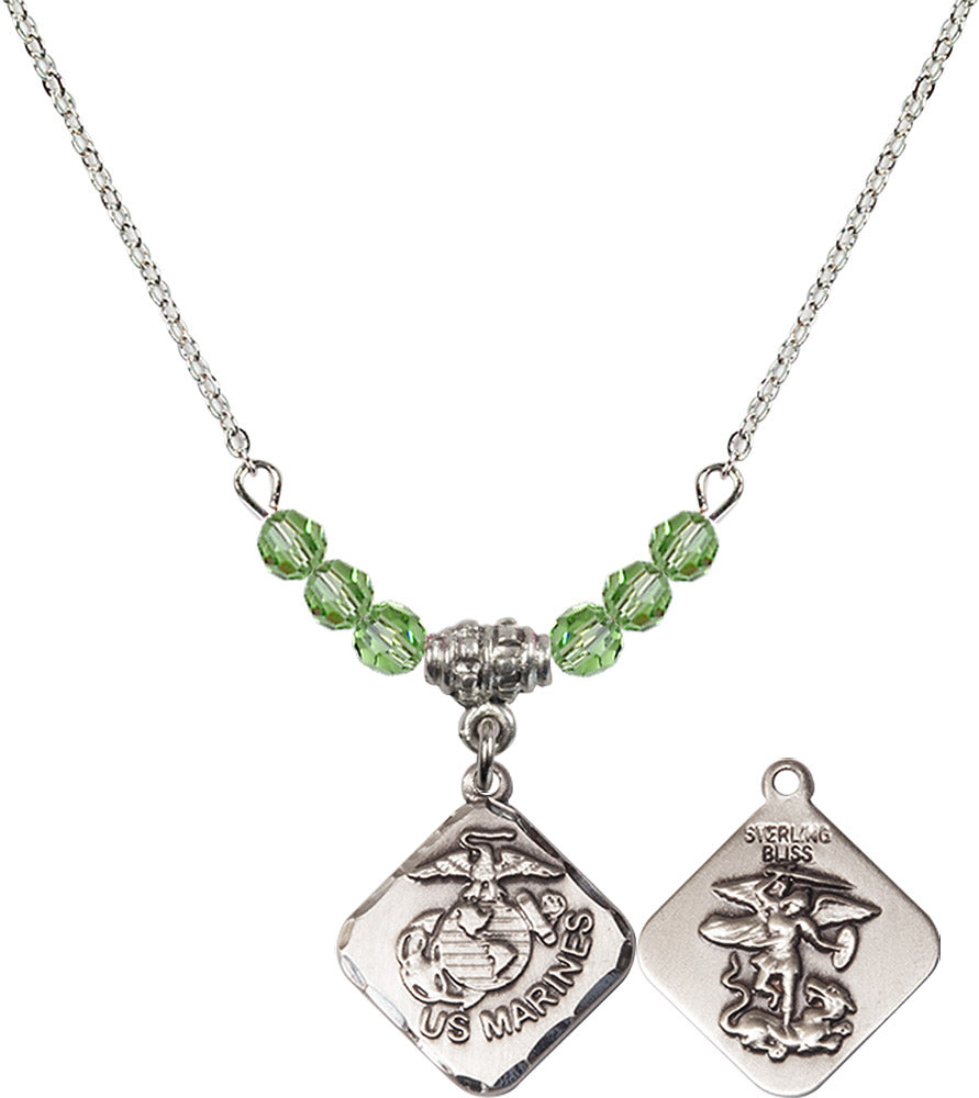 Sterling Silver Marines Diamond Birthstone Necklace with Peridot Beads - 1180