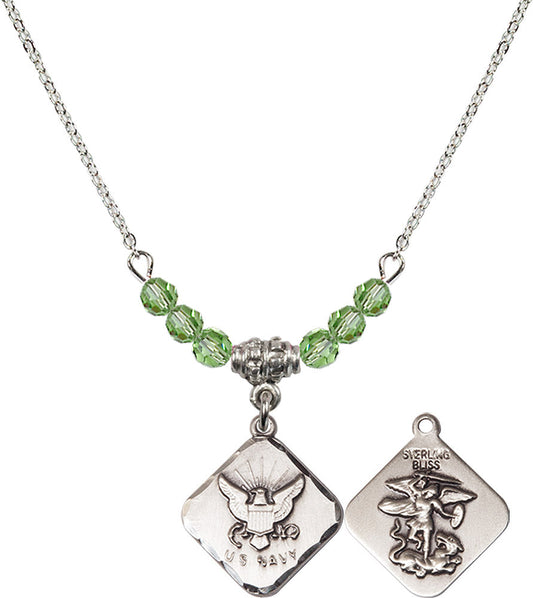 Sterling Silver Navy Diamond Birthstone Necklace with Peridot Beads - 1180