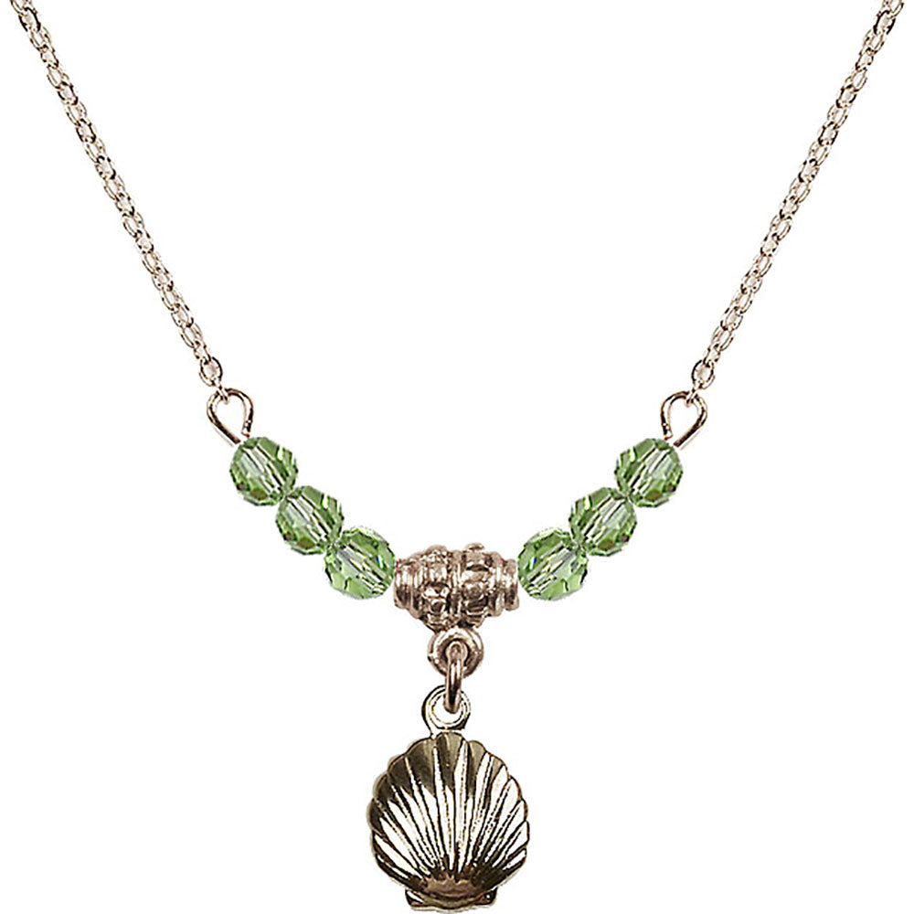 14kt Gold Filled Shell Birthstone Necklace with Peridot Beads - 1260