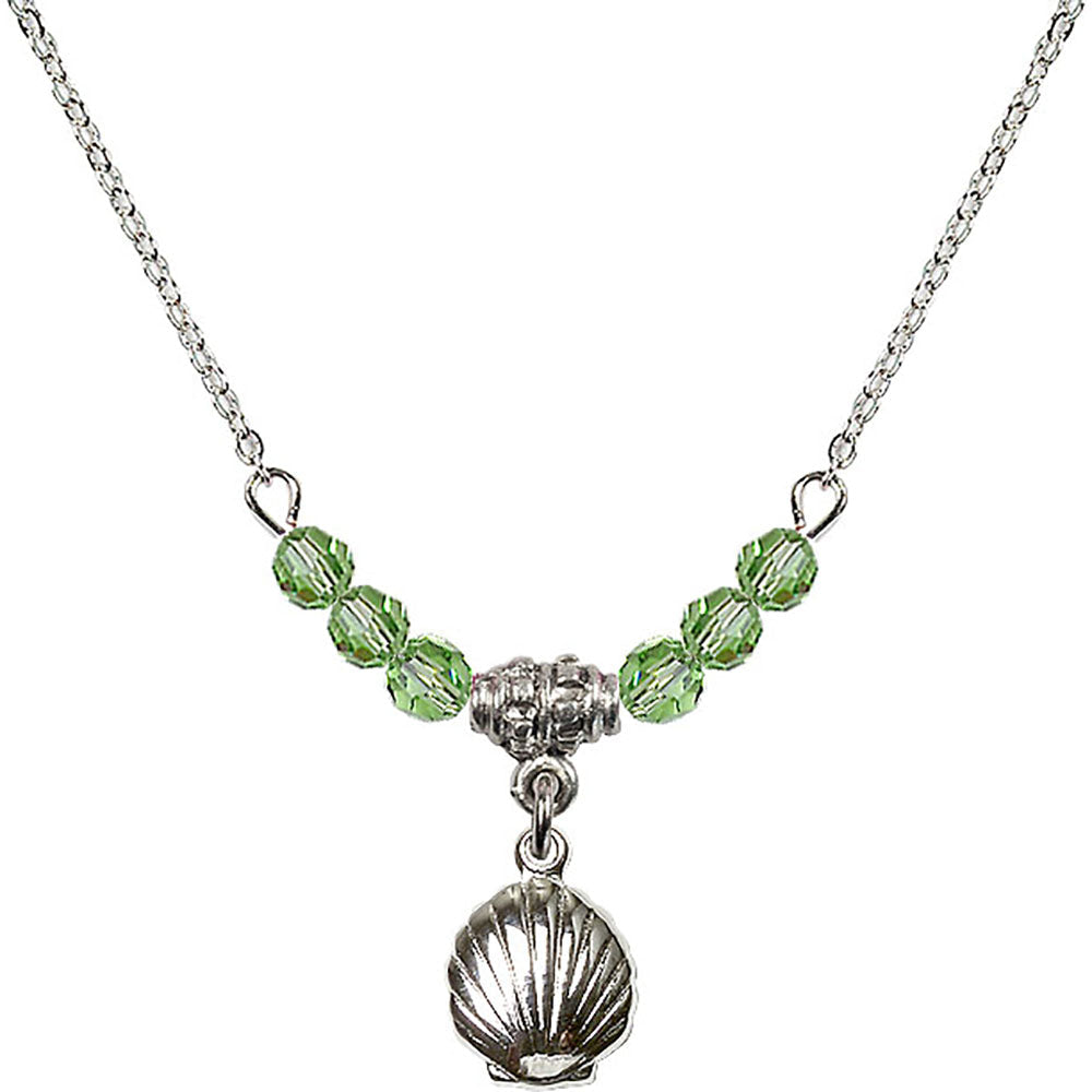 Sterling Silver Shell Birthstone Necklace with Peridot Beads - 1260