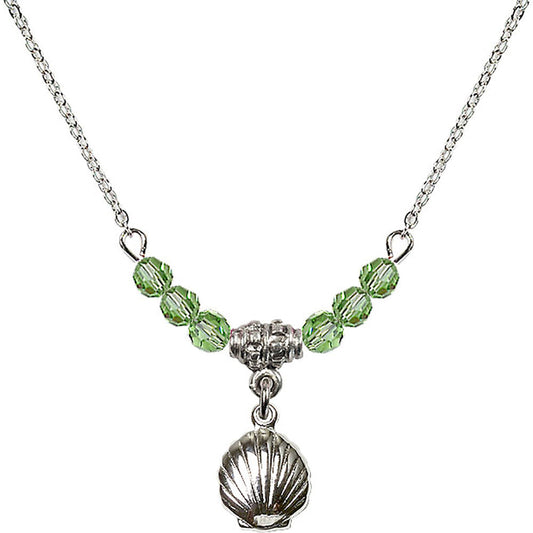 Sterling Silver Shell Birthstone Necklace with Peridot Beads - 1260