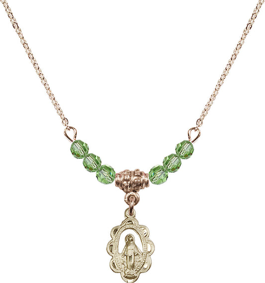14kt Gold Filled Miraculous Birthstone Necklace with Peridot Beads - 1610