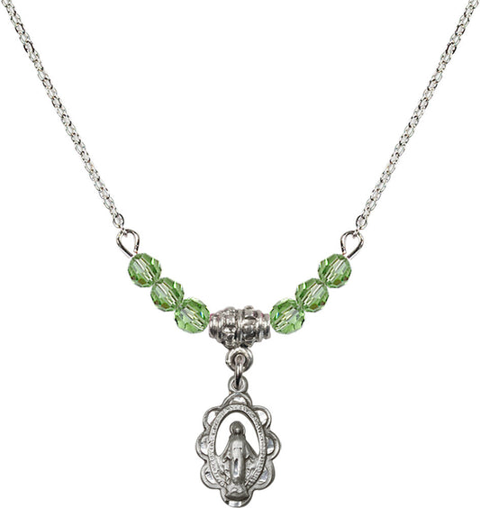 Sterling Silver Miraculous Birthstone Necklace with Peridot Beads - 1610
