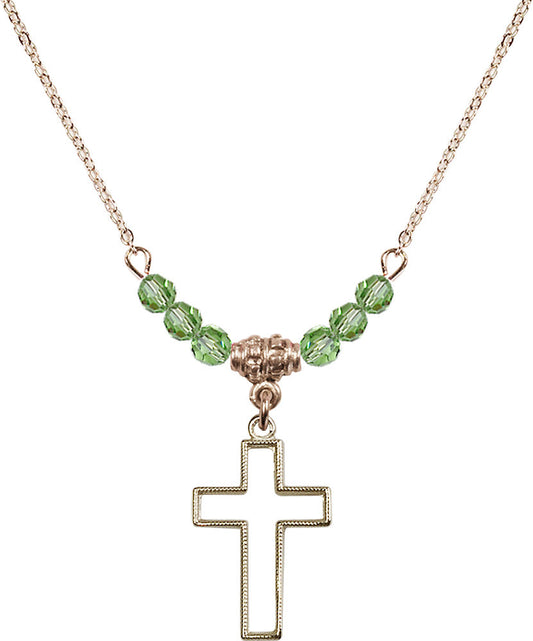 14kt Gold Filled Cross Birthstone Necklace with Peridot Beads - 1708