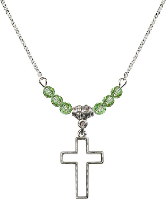 Sterling Silver Cross Birthstone Necklace with Peridot Beads - 1708
