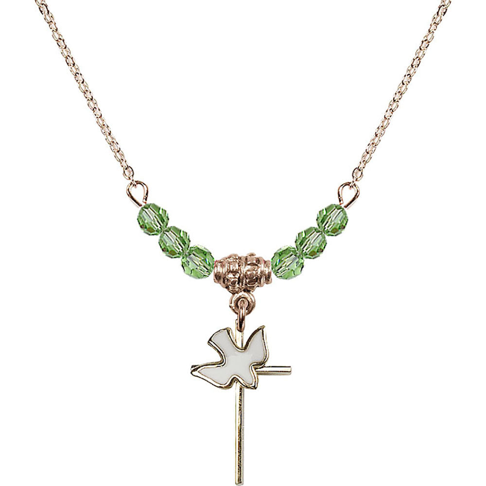 14kt Gold Filled Cross / Holy Spirit Birthstone Necklace with Peridot Beads - 1812