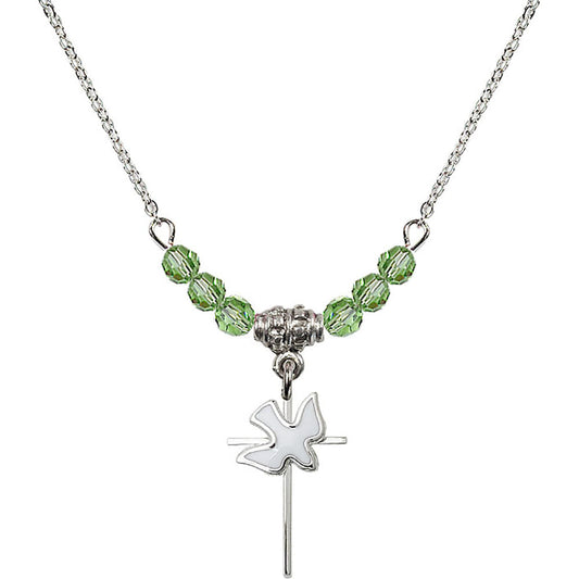 Sterling Silver Cross / Holy Spirit Birthstone Necklace with Peridot Beads - 1812