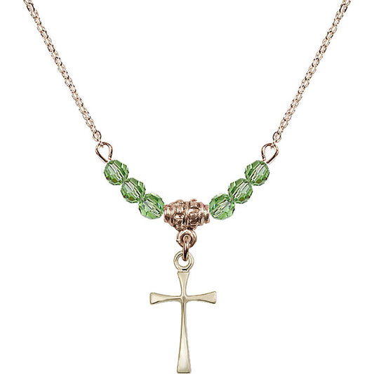 14kt Gold Filled Maltese Cross Birthstone Necklace with Peridot Beads - 1872